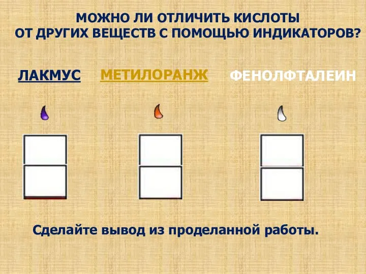 ЛАКМУС МОЖНО ЛИ ОТЛИЧИТЬ КИСЛОТЫ ОТ ДРУГИХ ВЕЩЕСТВ С ПОМОЩЬЮ ИНДИКАТОРОВ?