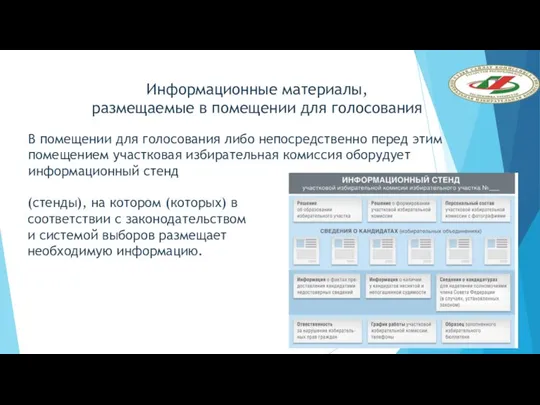 Информационные материалы, размещаемые в помещении для голосования (стенды), на котором (которых)