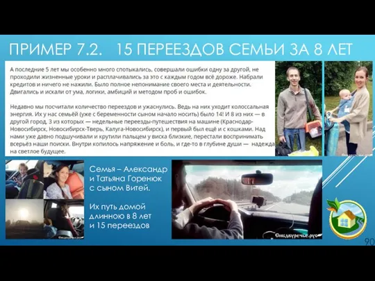 ПРИМЕР 7.2. 15 ПЕРЕЕЗДОВ СЕМЬИ ЗА 8 ЛЕТ Семья – Александр