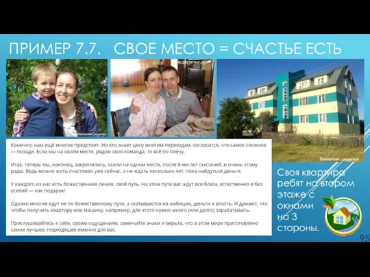 ПРИМЕР 7.7. СВОЕ МЕСТО = СЧАСТЬЕ ЕСТЬ Своя квартира ребят на