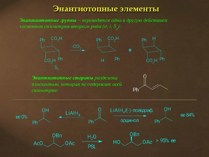 Энантиотопные элементы Энантиотопные группы – переводятся одна в другую действием элементов