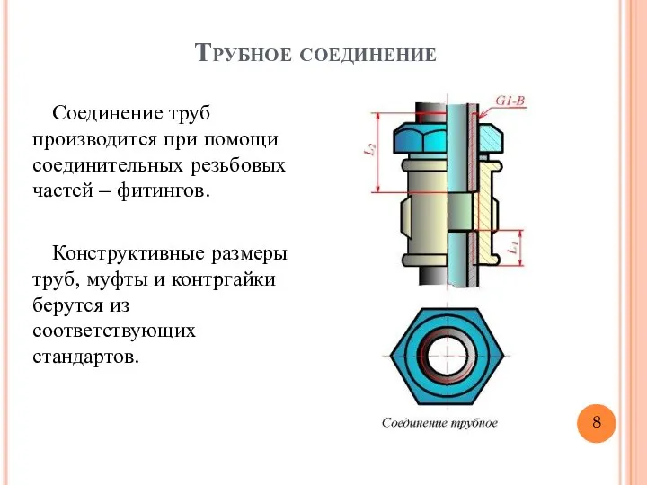 Трубное соединение Соединение труб производится при помощи соединительных резьбовых частей –