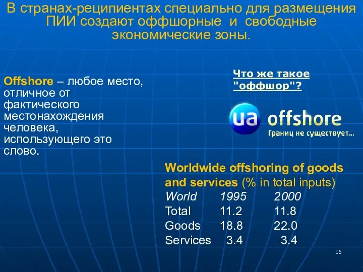 В странах-реципиентах специально для размещения ПИИ создают оффшорные и свободные экономические