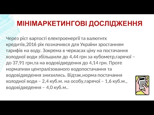 МІНІМАРКЕТИНГОВІ ДОСЛІДЖЕННЯ Через ріст вартості електроенергії та валютнтх кредитів,2016 рік позначився