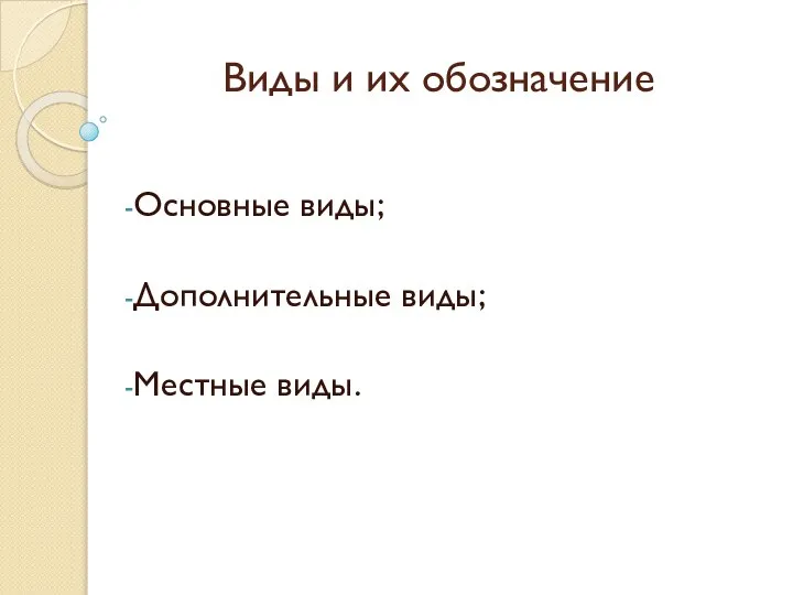 Виды и их обозначение Основные виды; Дополнительные виды; Местные виды.