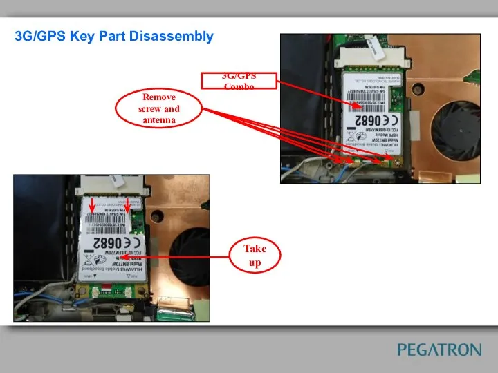 3G/GPS Key Part Disassembly 3G/GPS Combo Take up Remove screw and antenna