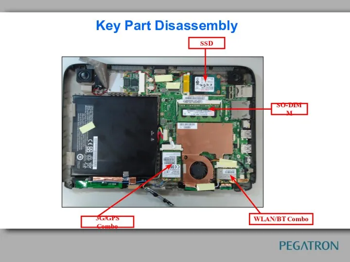 Key Part Disassembly SSD SO-DIMM WLAN/BT Combo 3G/GPS Combo