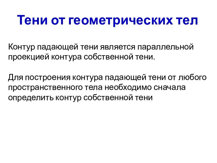 Тени от геометрических тел Контур падающей тени является параллельной проекцией контура