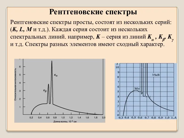 Рентгеновские спектры просты, состоят из нескольких серий: (K, L, M и