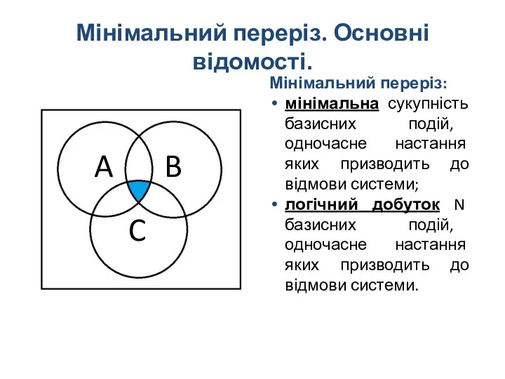 Мінімальний переріз. Основні відомості. Мінімальний переріз: мінімальна сукупність базисних подій, одночасне