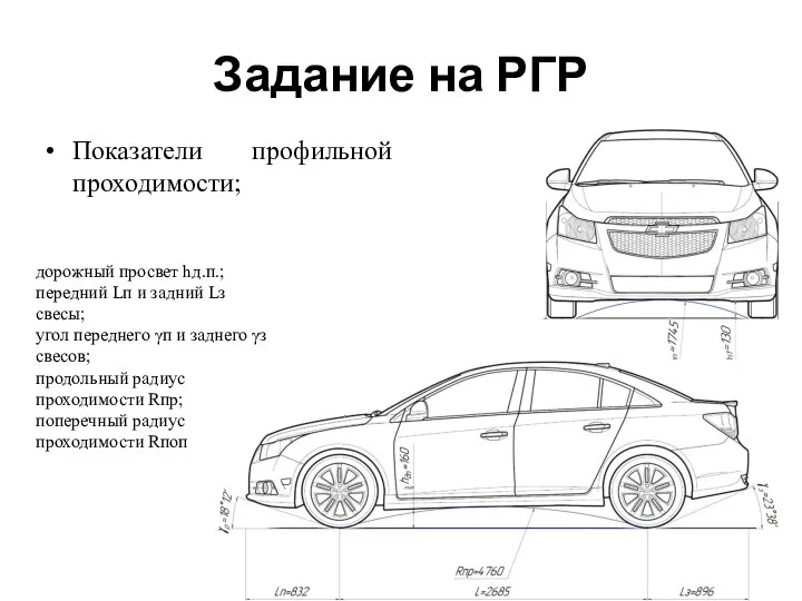 Задание на РГР Показатели профильной проходимости; дорожный просвет hд.п.; передний Lп