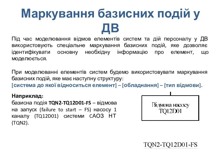 Маркування базисних подій у ДВ Під час моделювання відмов елементів систем