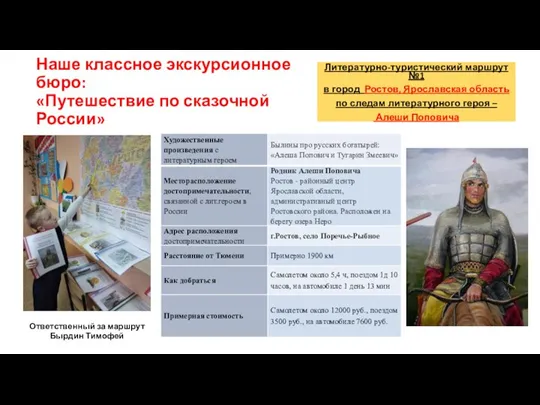 Наше классное экскурсионное бюро: «Путешествие по сказочной России» Литературно-туристический маршрут №1