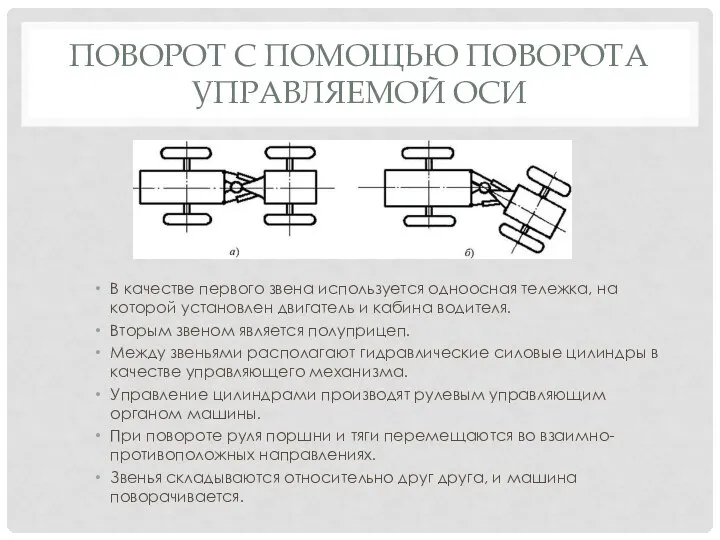 ПОВОРОТ С ПОМОЩЬЮ ПОВОРОТА УПРАВЛЯЕМОЙ ОСИ В качестве первого звена используется