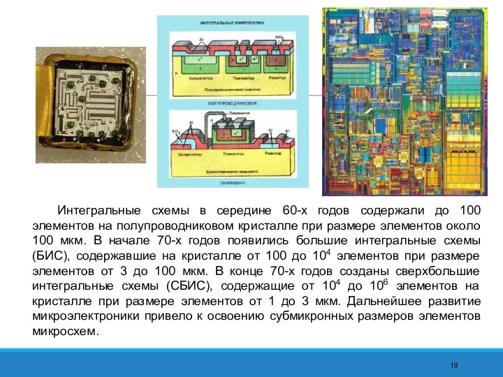 Интегральные схемы в середине 60-х годов содержали до 100 элементов на