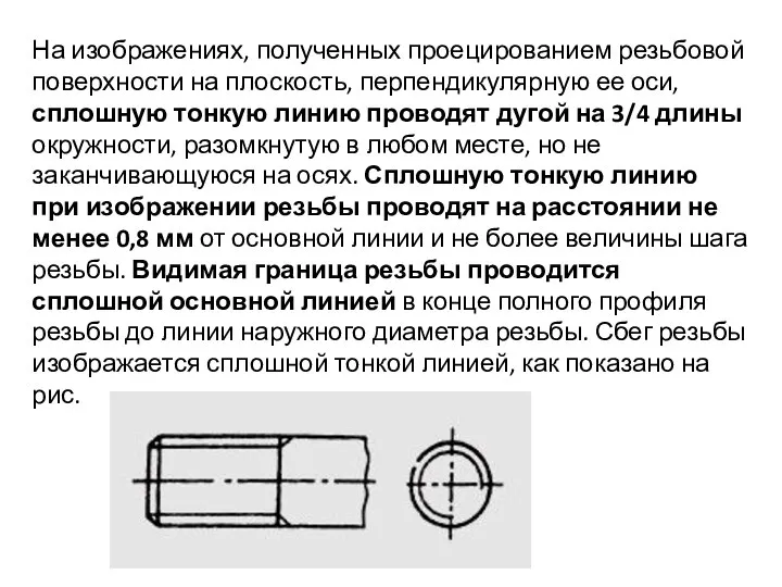 На изображениях, полученных проецированием резьбовой поверхности на плоскость, перпендикулярную ее оси,