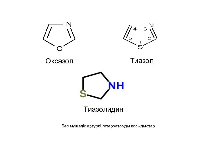 Бес мүшелік әртүрлі гетероатомды қосылыстар Тиазолидин Оксазол Тиазол