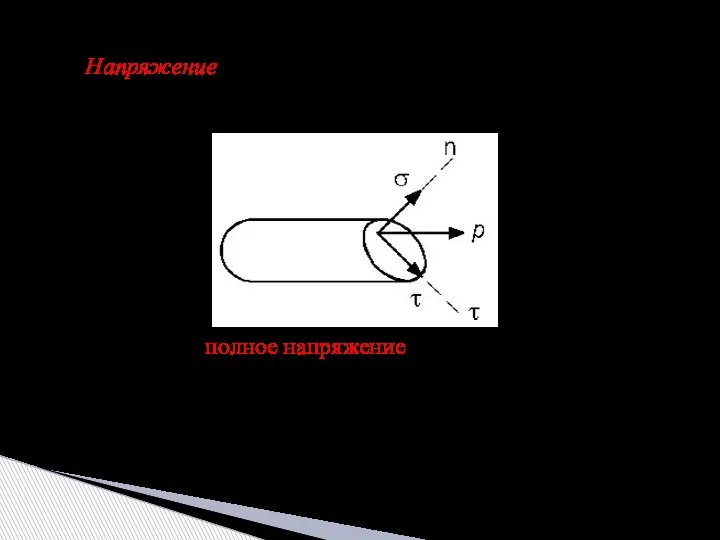 Напряжение – внутренняя сила, приходящаяся на единицу площади, в окрестности какой-либо
