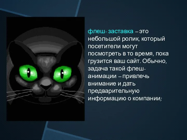 флеш- заставка – это небольшой ролик, который посетители могут посмотреть в