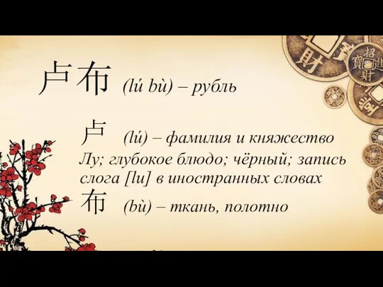 卢布 (lú bù) – рубль 卢 (lú) – фамилия и княжество