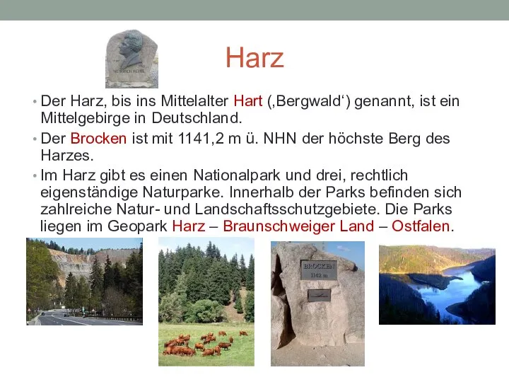 Harz Der Harz, bis ins Mittelalter Hart (‚Bergwald‘) genannt, ist ein