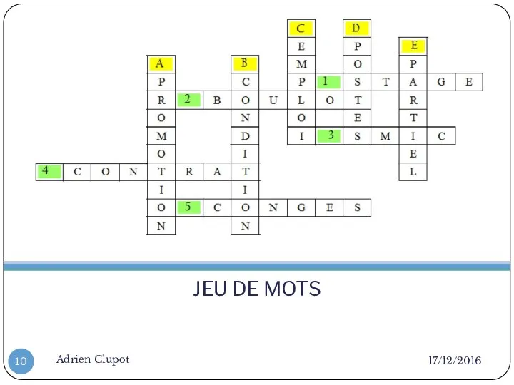 JEU DE MOTS 17/12/2016 Adrien Clupot