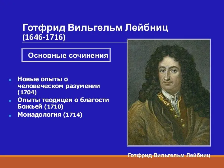 Готфрид Вильгельм Лейбниц (1646-1716) Готфрид Вильгельм Лейбниц Новые опыты о человеческом
