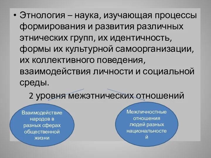 Этнология – наука, изучающая процессы формирования и развития различных этнических групп,