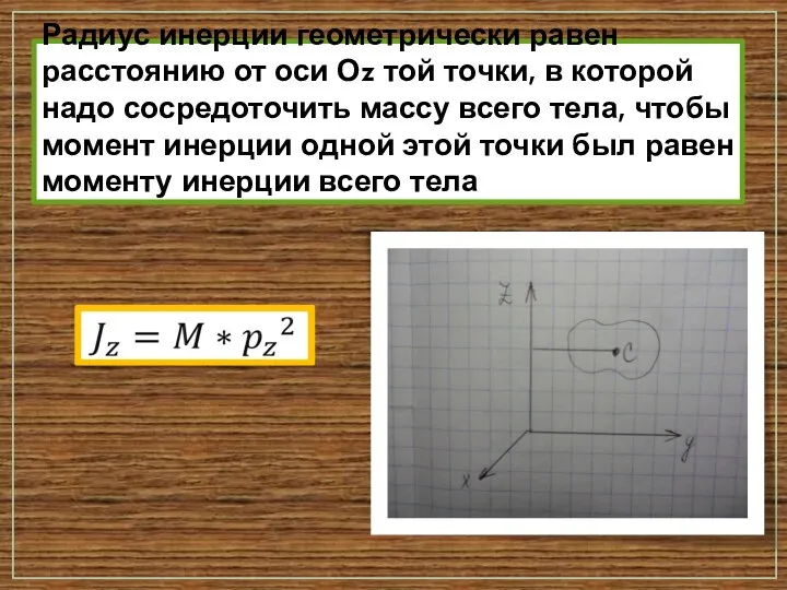 Радиус инерции геометрически равен расстоянию от оси Оz той точки, в