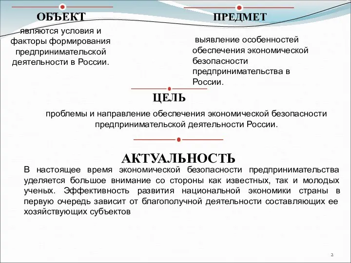 выявление особенностей обеспечения экономической безопасности предпринимательства в России. проблемы и направление