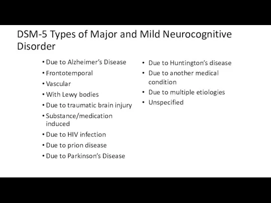 DSM-5 Types of Major and Mild Neurocognitive Disorder Due to Alzheimer’s