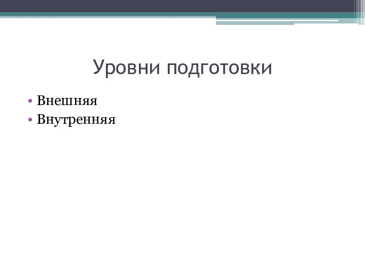 Уровни подготовки Внешняя Внутренняя