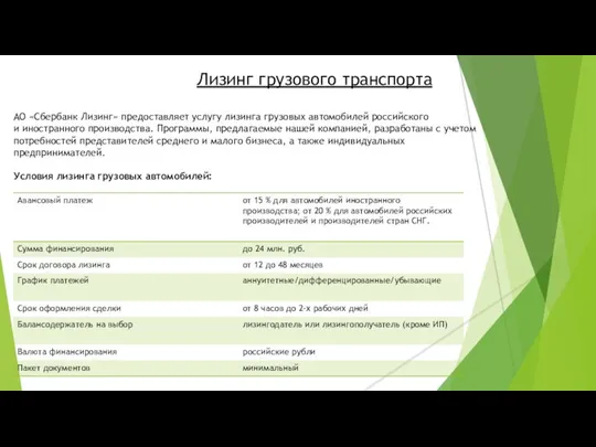 Лизинг грузового транспорта АО «Сбербанк Лизинг» предоставляет услугу лизинга грузовых автомобилей