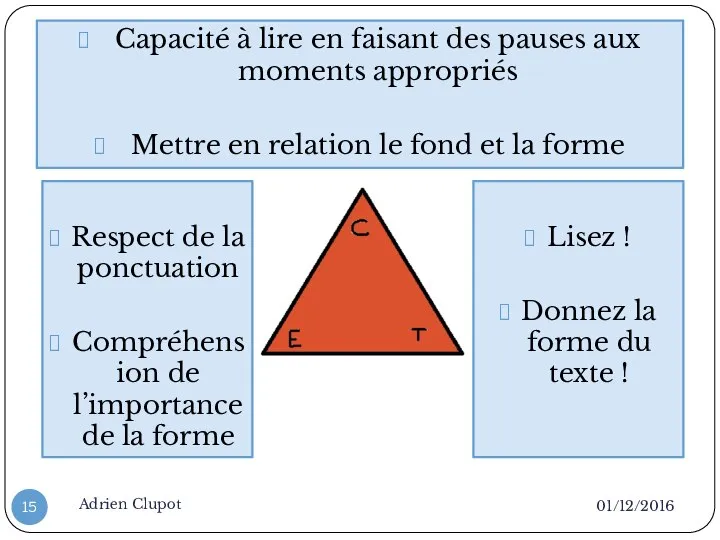 01/12/2016 Adrien Clupot Capacité à lire en faisant des pauses aux