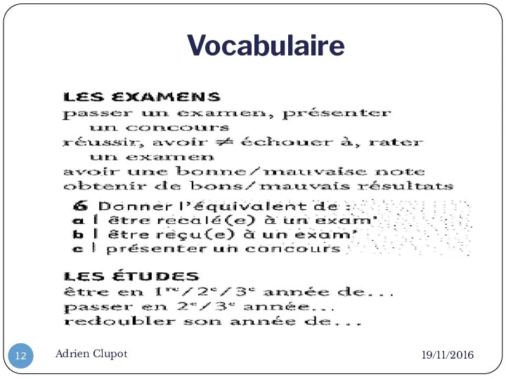 Vocabulaire 19/11/2016 Adrien Clupot