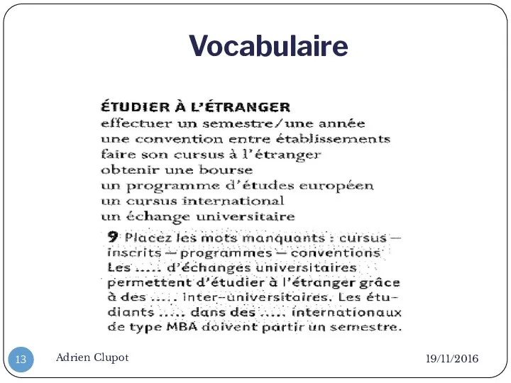 Vocabulaire 19/11/2016 Adrien Clupot