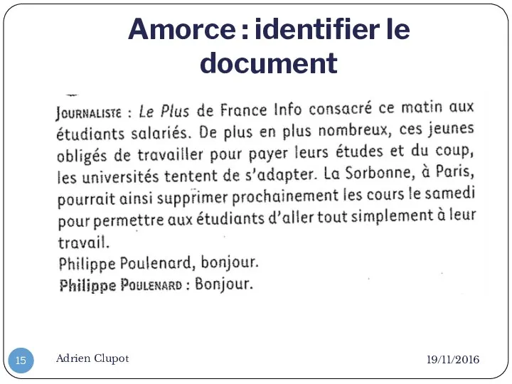 Amorce : identifier le document 19/11/2016 Adrien Clupot