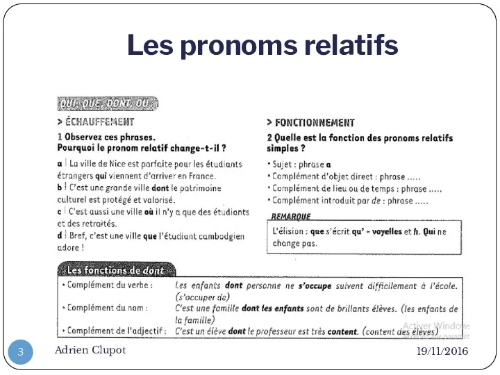Les pronoms relatifs 19/11/2016 Adrien Clupot