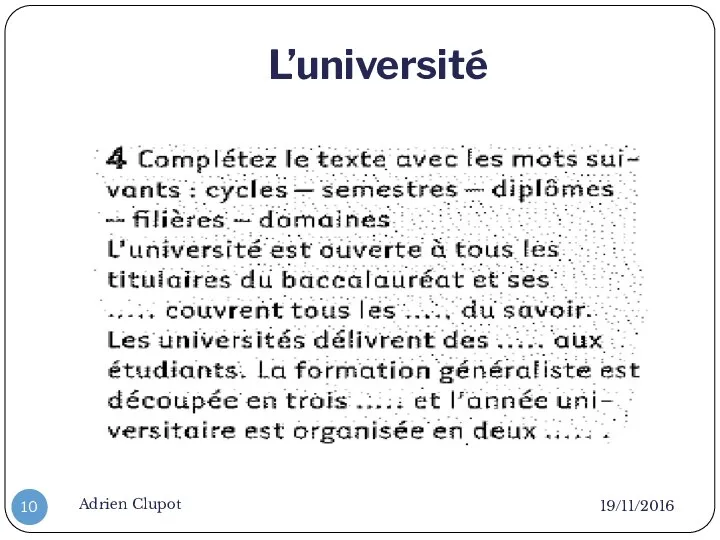 L’université 19/11/2016 Adrien Clupot