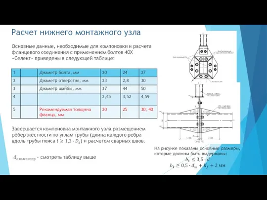 Расчет нижнего монтажного узла