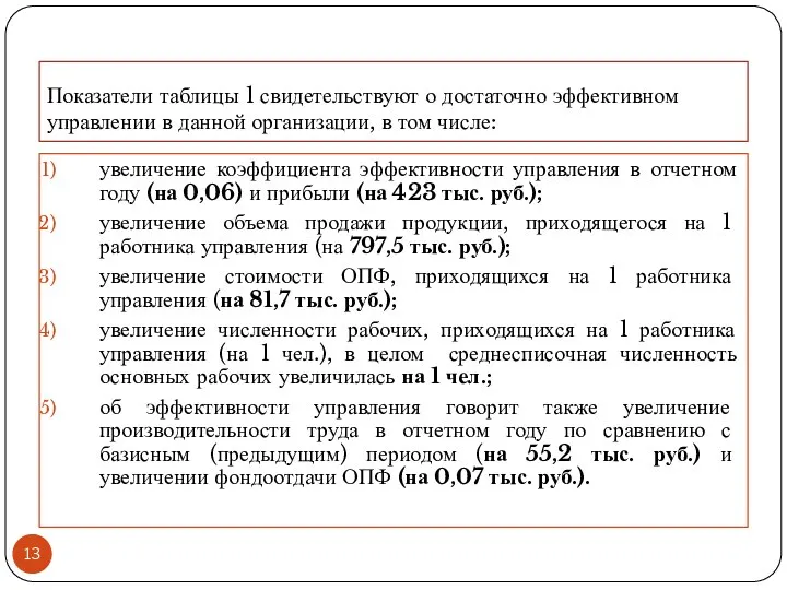 Показатели таблицы 1 свидетельствуют о достаточно эффективном управлении в данной организации,