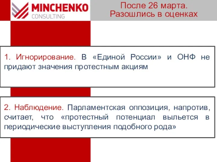 После 26 марта. Разошлись в оценках 2. Наблюдение. Парламентская оппозиция, напротив,