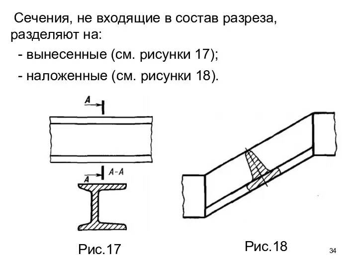 Сечения, не входящие в состав разреза, разделяют на: - вынесенные (см.