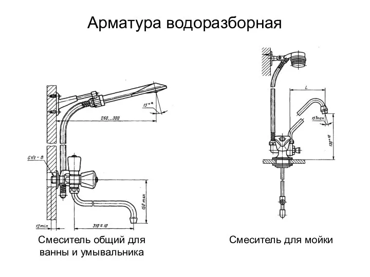 Арматура водоразборная Смеситель общий для ванны и умывальника Смеситель для мойки