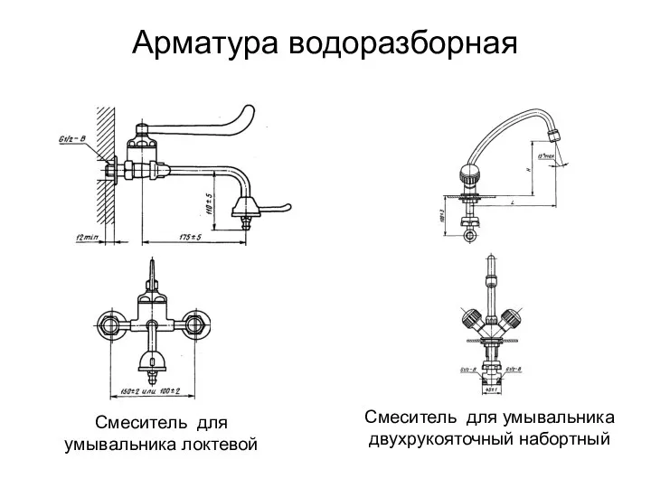 Арматура водоразборная Смеситель для умывальника локтевой Смеситель для умывальника двухрукояточный набортный