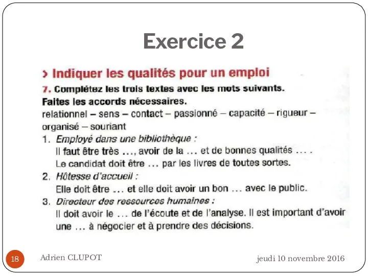 Exercice 2 jeudi 10 novembre 2016 Adrien CLUPOT