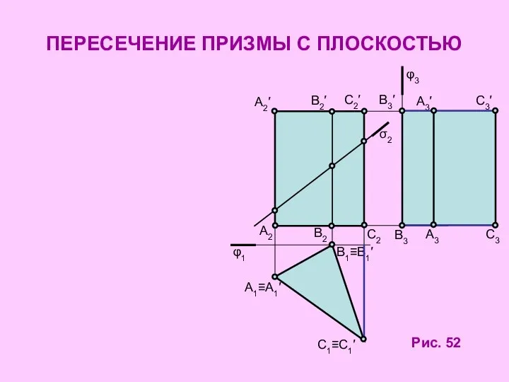 ПЕРЕСЕЧЕНИЕ ПРИЗМЫ С ПЛОСКОСТЬЮ Рис. 52 σ2 А2 В2 С2 А2′