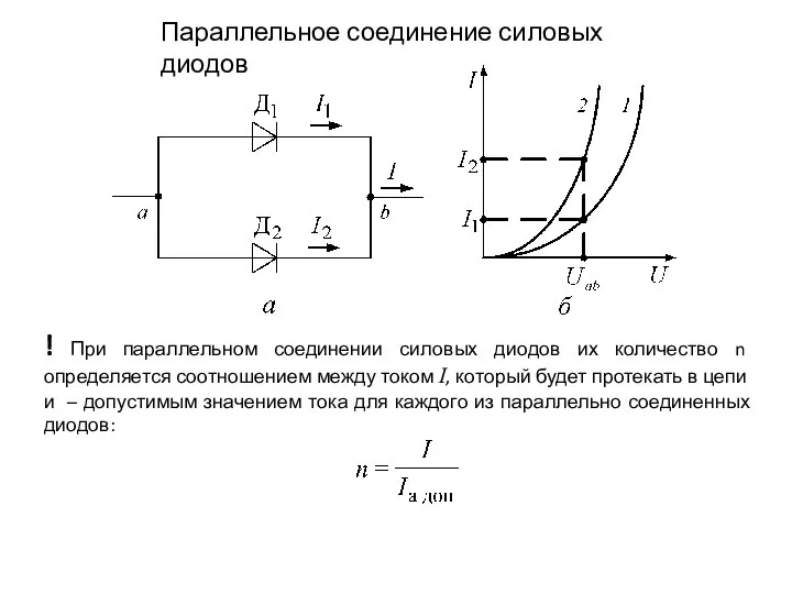 Параллельное соединение силовых диодов ! При параллельном соединении силовых диодов их