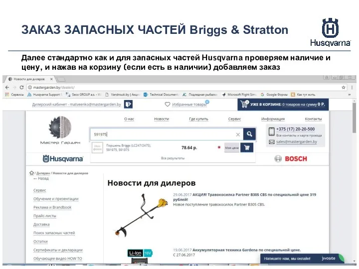 ЗАКАЗ ЗАПАСНЫХ ЧАСТЕЙ Briggs & Stratton Далее стандартно как и для