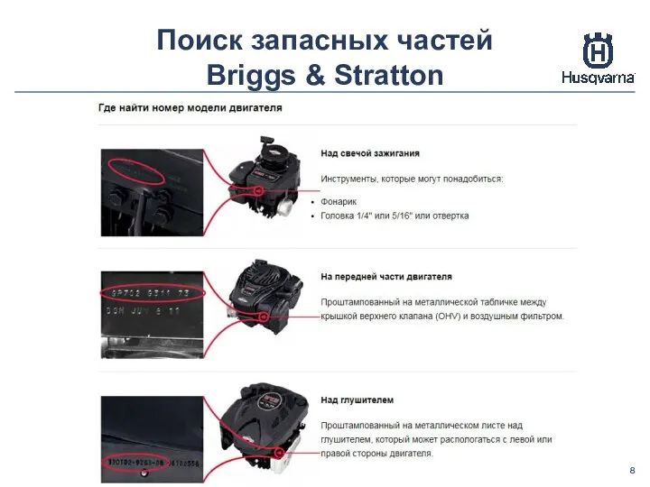 Поиск запасных частей Briggs & Stratton